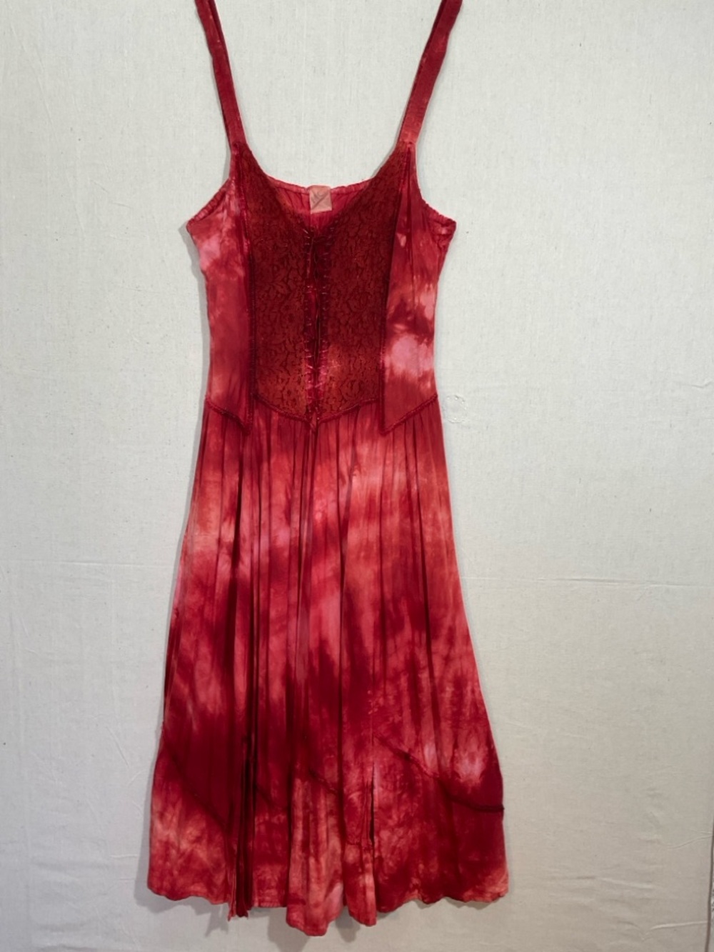 Vintage Boho Tie  Dye Lace Corset Maxi Dress -Red —Fairycore/ M A++